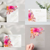 Invitation Aquarelle rose vif Mariage floral blanc