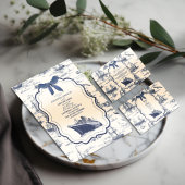 Save The Date Chic Toile Nautique de Jouy Bow Mariage
