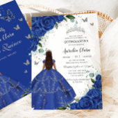 Invitation Princesse Quinceañera Robe royale bleue Rose en ar
