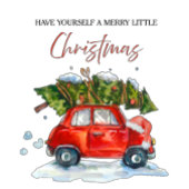 Carte Voiture rouge de Noël et arbre