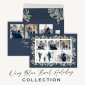 Prettige feestdagen Navy Blue Floral Custom Cadeaulabel