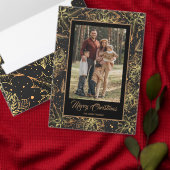 Gold and Black Christmas Floral Wijn Etiket (Personaliseer de collectie van deze zelfstandige maker.)