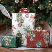 Sticker Rond Ornements de Noël Aquarelle Vacances