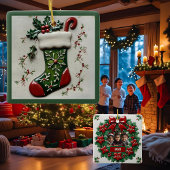 Atterrissage rouge sur le tablier de Noël vert