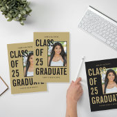 Faire-part Classe Noir & Or De 25 Diplôme Photo & Bio