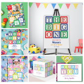 Classic Blocks Theme Simple First Birthday Invitat Kaart