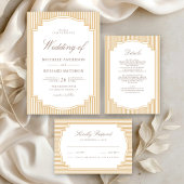 Invitation Trois Volets Mariage classique avec code QR photo rayé beige