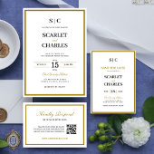 Invitation Mariage Formel Classique Monogramme Noir Or