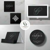 Sticker Rond Monogramme élégant gris noir Adresse