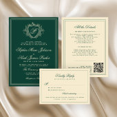 Invitation Monogramme de crête classique mariage vert émeraud