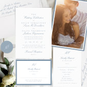 Save The Date Calligraphie Dusty Blue encadré photo classique