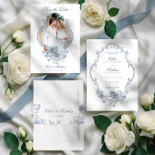 Programme Mariage Floral Bleu Poussiéreux Élégant Classique