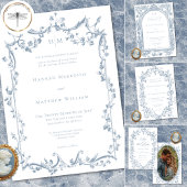 Classic Elegant Blue Delicate Floral Frame Wedding Kaart