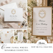 Menu Couronne florale classique Monogramme Mariage
