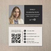 Carte De Visite Classic Key QR Code Neutral Real Estate Agent