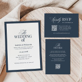 Carte D'accompagnement Luxe Bleu Nuit | Code QR du site Web de mariage