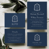 Cartons Réponse Mariage bleu de la marine Monogram Crest