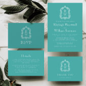 Sticker Carré Noms vintages Monogramme Crest Turquoise Mariage