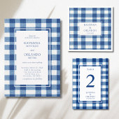 Invitation Mariage Gingham à carreaux Bleu Bébé et Navy Class