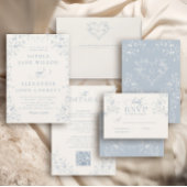 Carte D'accompagnement Blue Floral Victorian Heart Crest Monogram Wedding