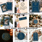 Invitation Monogramme classique Fête de Noël Plaid Bleu de co