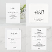 Elegant Black and White Script Monogram Wedding Kaart
