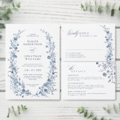 Carte D'accompagnement Classic Victorian Blue French QR Code Wedding (Personnalisez la collection de ce créateur indépendant.)