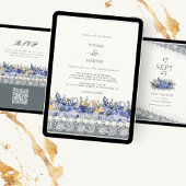 kant en parels bloemenbruiloft kaart