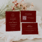 Elegant Wine Red Script Monogram Wedding Gastenboek
