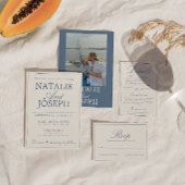 Cartes de table de mariage en bleu et blanc à l'an