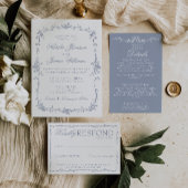 Floral Dusty Blue Boho Botanical Unique Wedding Kaart