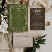 Invitation Fleurs Olive Vert Marron Jardin Monogramme Mariage