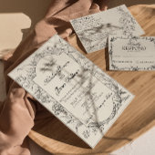 Invitation Boho Noir Crème Floral Botanique Code QR Mariage