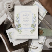 blue greenery crest website QR CODE wedding RSVP Kaart