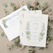 Invitation blue greenery crest website QR CODE wedding RSVP (Personnalisez la collection de ce créateur indépendant. Test)