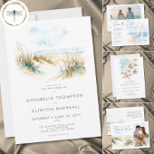 Invitation Coastal Beach Shell Modern Watercolor Wedding