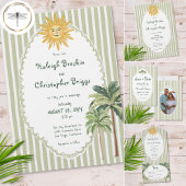 Coastal Chic Sun Palm Tree Wedding Dinner All In One Uitnodiging