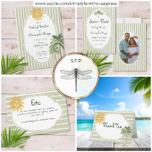 Invitation Tout En Un Coastal Chic Sun Palm Tree Wedding QR Code