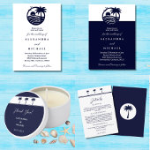 Étiquette Pour Bouteilles De Vin Mariage côtier Chic Navy White Palm Tree