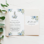 Invitations En Acrylique Blue Watercolor Floral Anchor Coastal Wedding