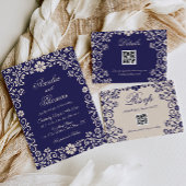 Elegant Blue Wedding Qr code Details Informatiekaartje