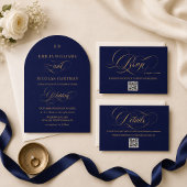 Invitation Mariage Classique Monogramme Bleu Cobalt Or