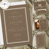 Invitation Cocoa Brown Minimalist Frame Wedding