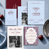 Invitation Mariage Bleu Froid et Bourgogne 