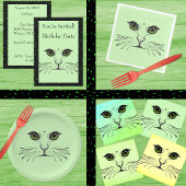 Verre À Vin Sans Pied Visage noir Etching face de chat Eyes vert Whisker