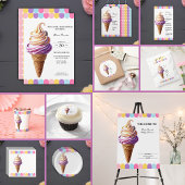 Kleurrijke Pastel Ice Cream Sundae Baby shower Informatiekaartje