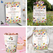 Gobelets En Papier Papillons colorés et Fleur sauvage Anniversaire