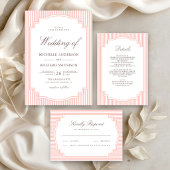Invitation Mariage Code QR Photo Rayé Rose Corail Pastel