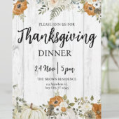 Invitation Dîner d'action de grâces Citrouille Fleurs d'autom
