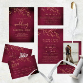 Cartons Réponse Crimson Red & Gold Botanical Code QR Mariage